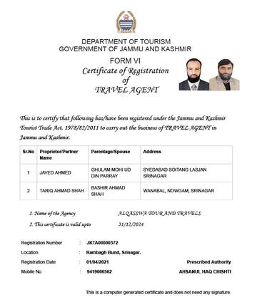 J&K Tourism — certificate